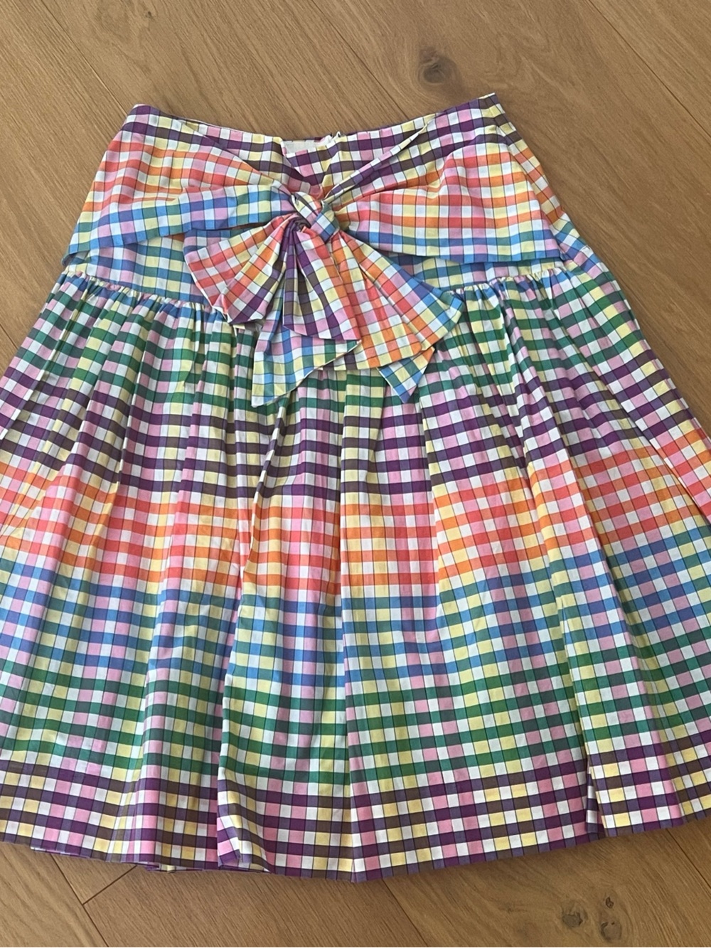 J. Crew Rainbow Gingham A-Line Midi Skirt with Front Bow 00